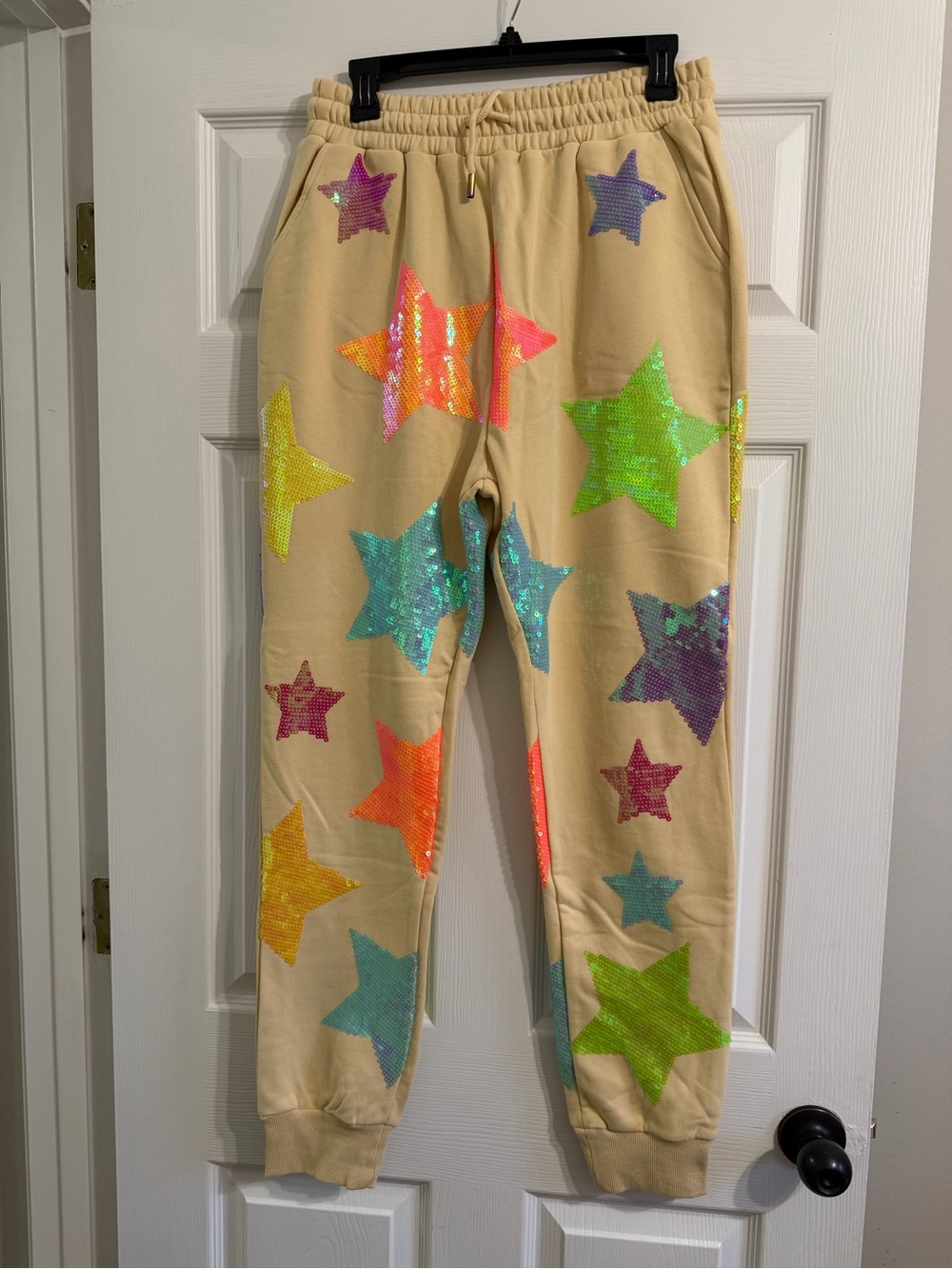 Queen of Sparkles Multicolor Sequin Star Jogger Sweatpants